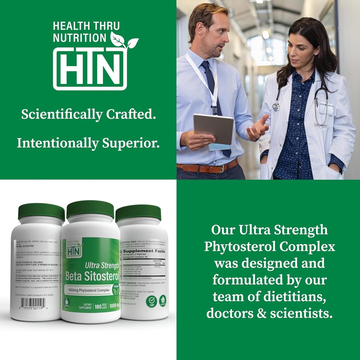 Health Thru Nutrition Ultra Strength Beta Sitosterol | 1,000mg Phytosterols Complex 400mg Beta | Non-GM Vegan (180 Capsules) - görsel 6
