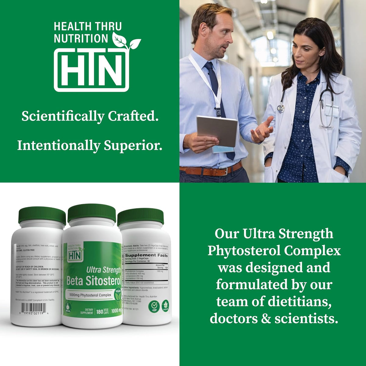 Health Thru Nutrition Ultra Strength Beta Sitosterol | 1,000mg Phytosterols Complex 400mg Beta | Non-GM Vegan (180 Capsules) - görsel 6
