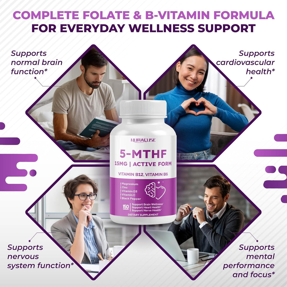 NURAFUSE High Strength 5-MTHF (Active Folate) with Vitamin B12, B6, Magnesium & Black Pepper - görsel 4
