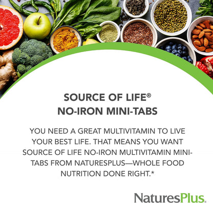 NaturesPlus Source of Life No Iron - 180 Mini-Tabs - Multivitamin & Mineral Supplement