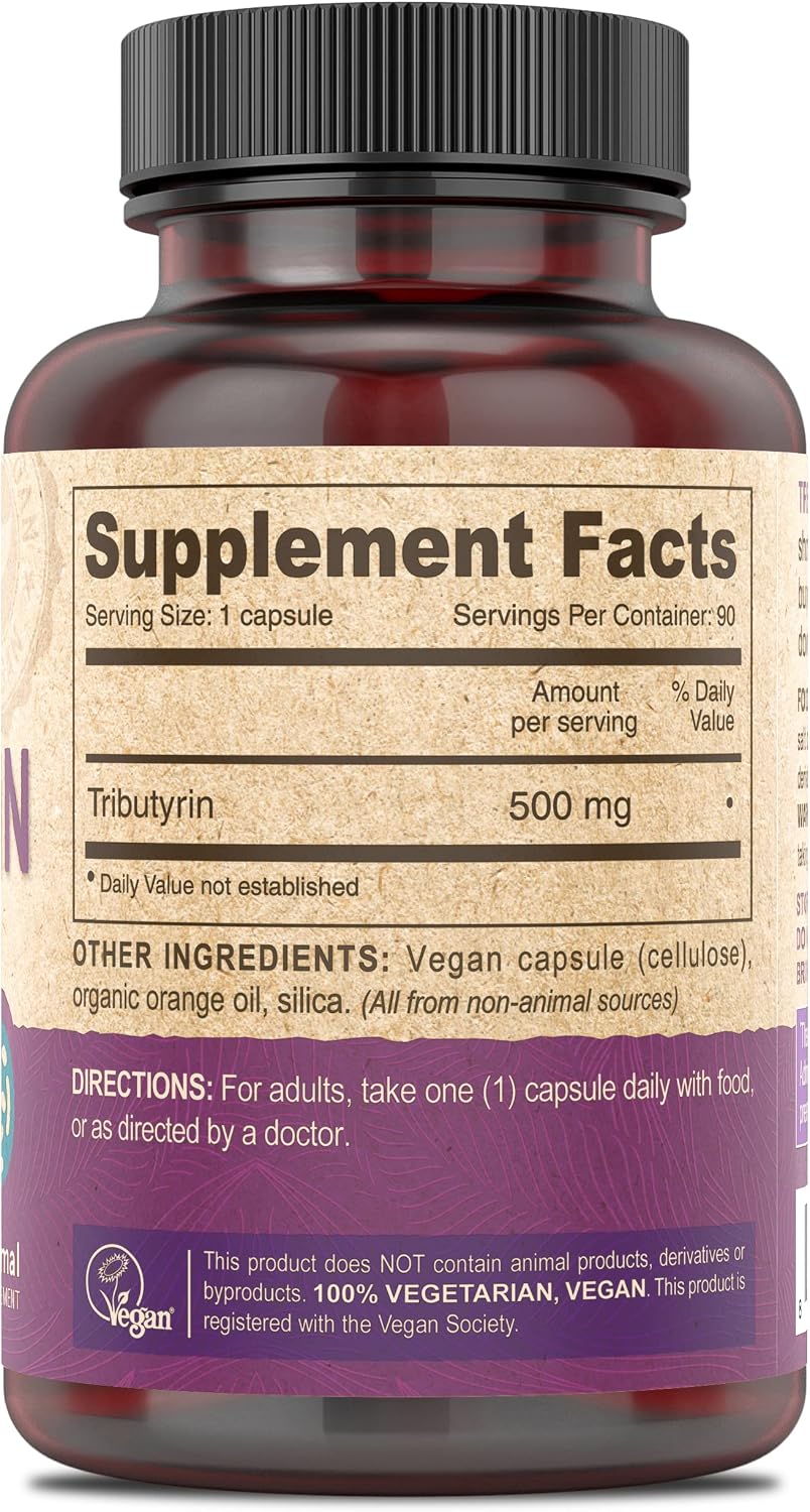 DEVA Vegan Tributyrin Supplement - Butyrate Precursor, Gut Barrier Support, 500 mg, 90 Vegan Capsules - görsel 3