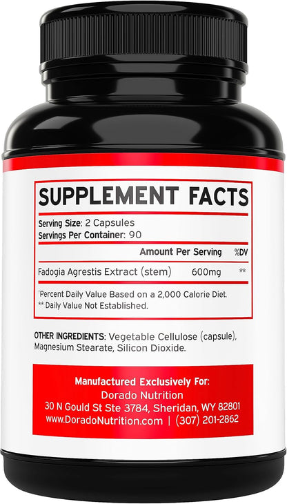 Fadogia Agrestis 600mg Extract - Maximum Strength - 180 Vegan Capsules
