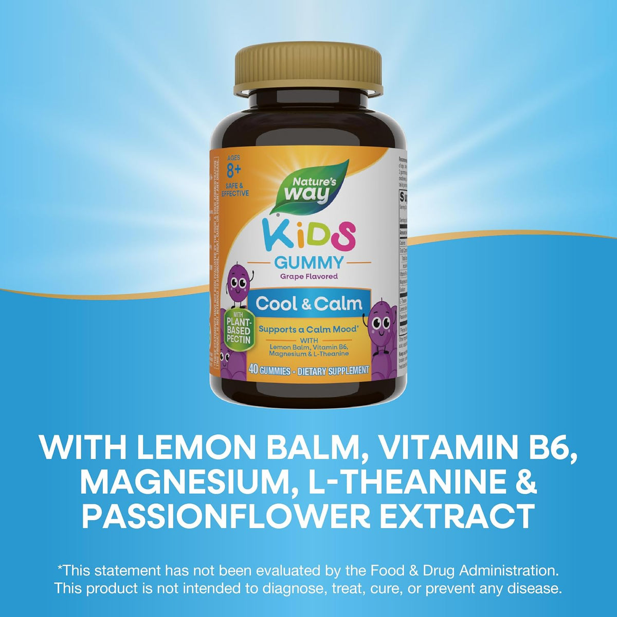 Nature's Way Kids Cool & Calm Gummies, Lemon Balm, Magnesium, Vitamin B6, L-Theanine, Grape Flavoured, 40 Count - görsel 4