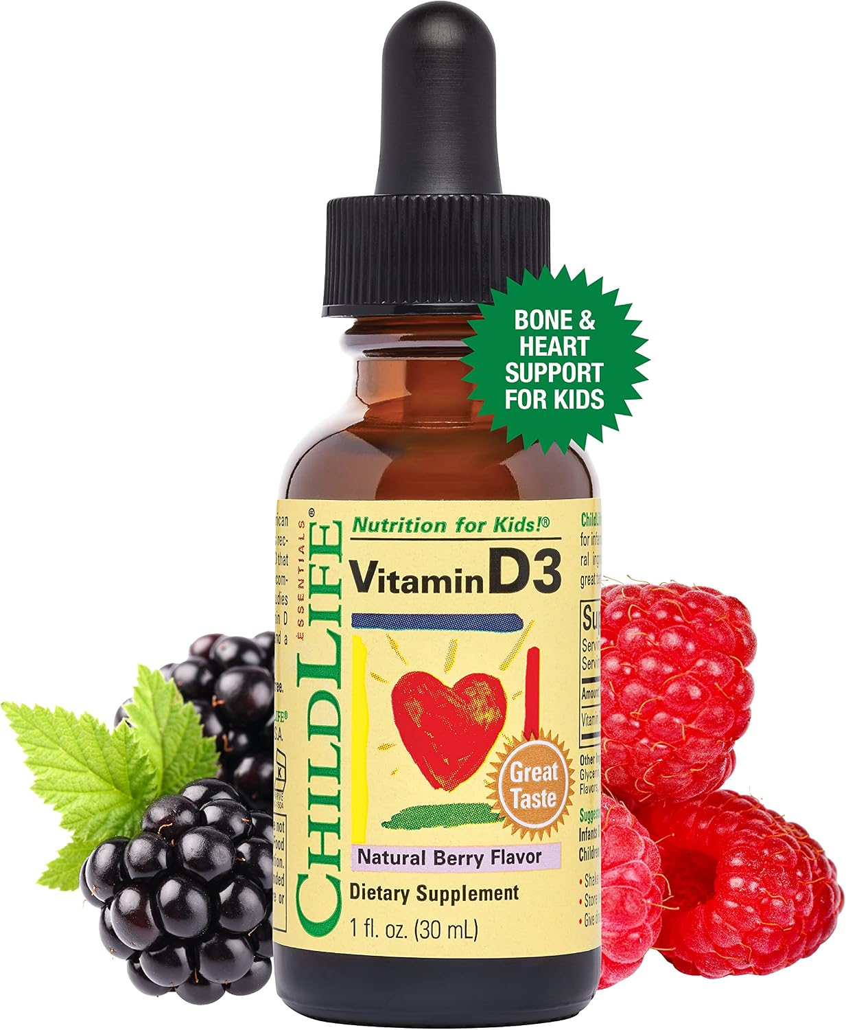 CHILDLIFE ESSENTIALS Vitamin D3 Drops for Infants & Toddlers - 500 IU, Berry Flavour - görsel 1