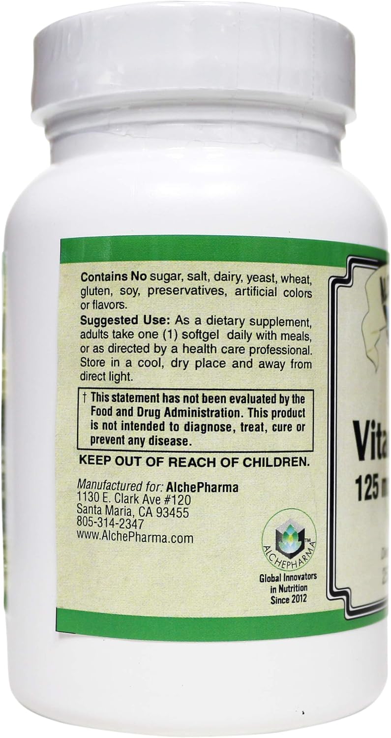 AlchePharma Vitamin D3 125 µg (5,000 IU) from Lanolin in a Base of Safflower Oil – 250 Softgels - görsel 3