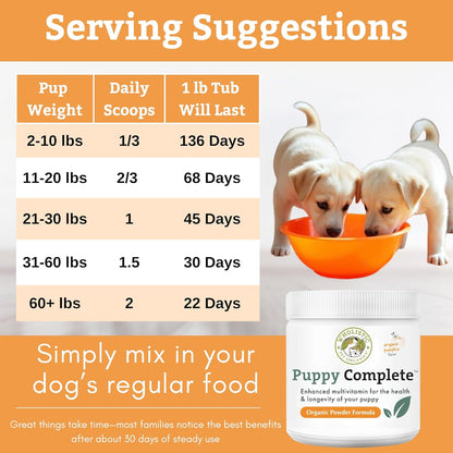 Wholistic Pet Organics Puppy Complete – Dog Multivitamin Powder for Puppies (45 Scoops)