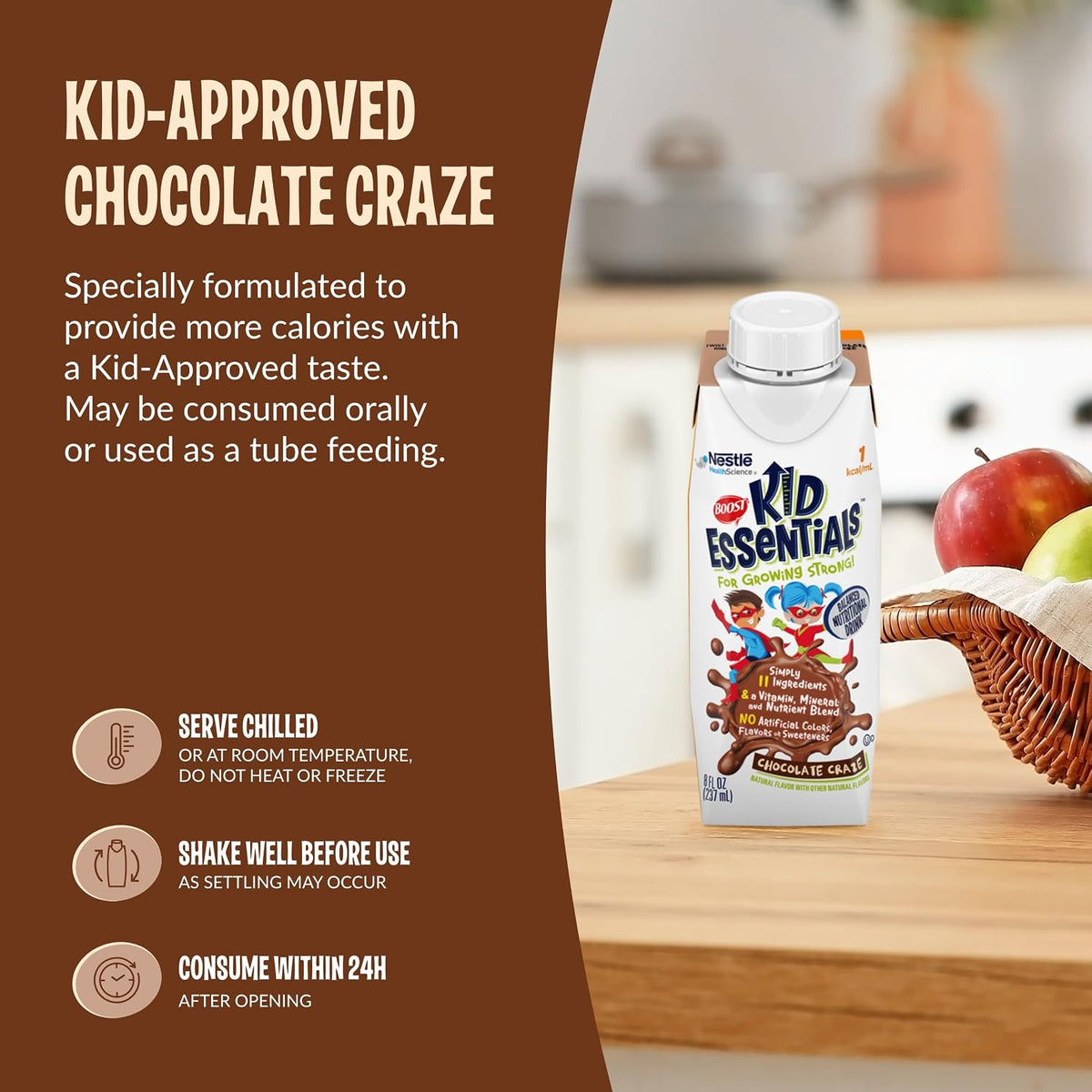 BOOST Kid Essentials 1.0kcal Balanced Nutritional Drink, Chocolate Craze, 237 ml (Pack of 24) - görsel 6
