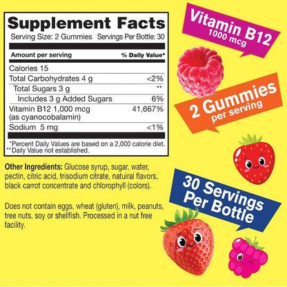 WellYeah Vitamin B12 Gummies for Kids - 1000 mcg, Berry Flavour, 60 Gummies