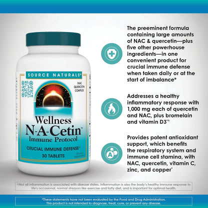 Source Naturals Wellness N-A-Cetin Immune Protocol - Crucial Immune Defence - 30 Tablets
