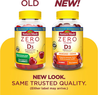 Nature Made Zero Sugar Vitamin D3 Gummies 2000 IU (50 mcg) - 110 Count, 55-Day Supply