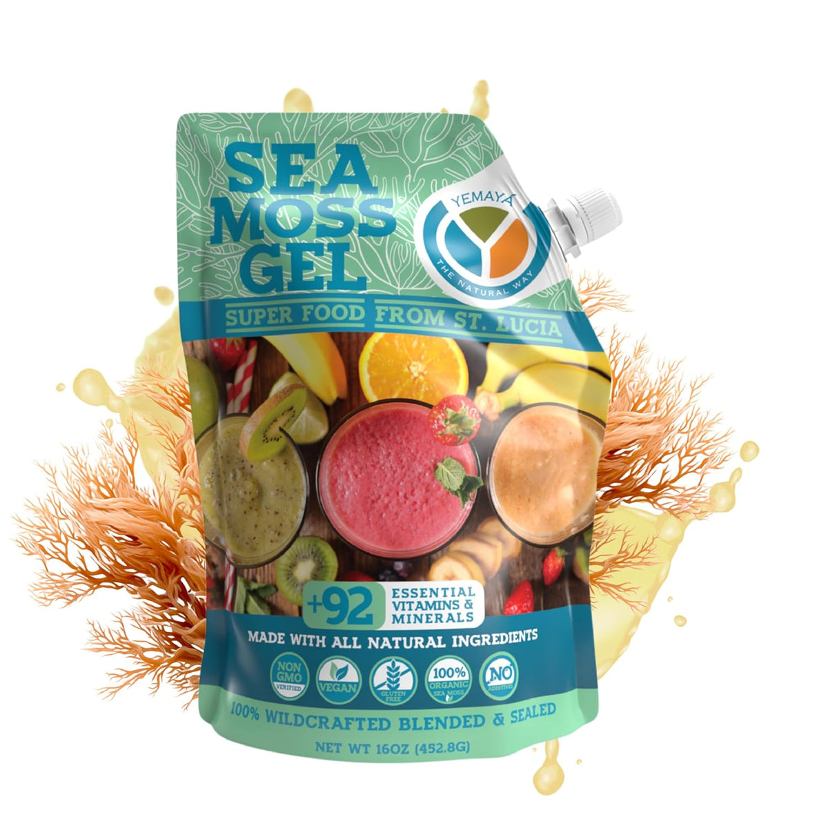 Yemayá Organic Sea Moss Gel - Wildcrafted, Raw, with Real Fruit - 473 ml - görsel 1