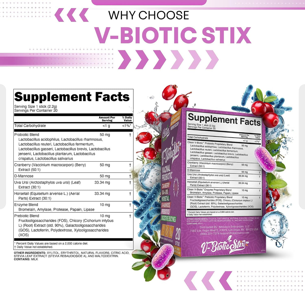 Clean Nutraceuticals Vaginal Probiotics for Women with Cranberry Extract, D-Mannose, Prebiotics – pH Balance Support, 20 Stix - görsel 4