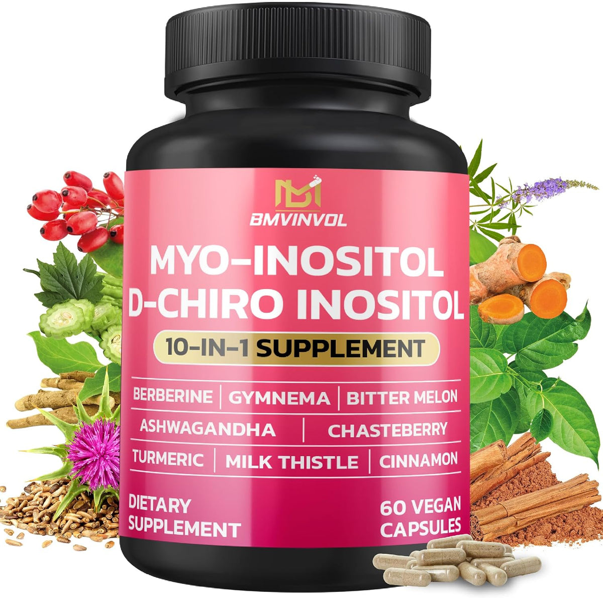 BMVINVOL Inositol Supplement 40:1 Ratio - Berberine, Ashwagandha, 60 Capsules - görsel 1