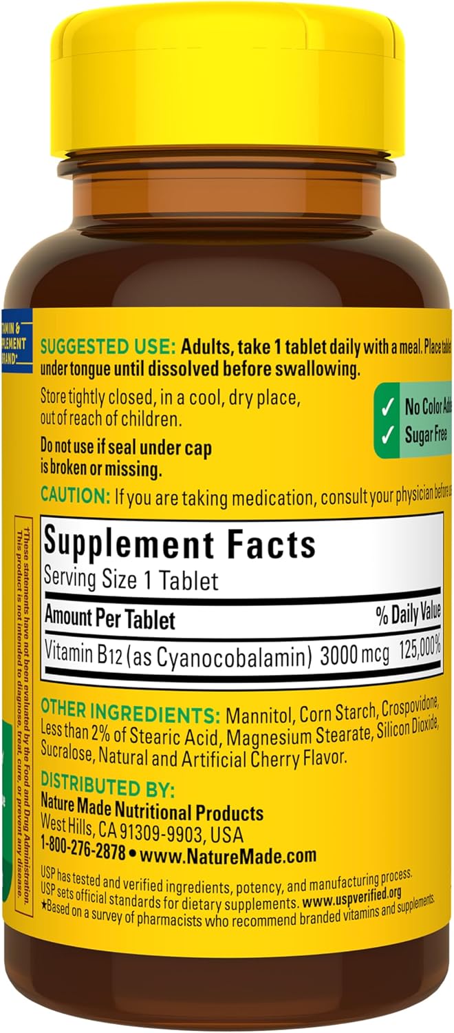 Nature Made Vitamin B12 3000 mcg Sublingual Fast Dissolve Tablets, 40 Count - görsel 9