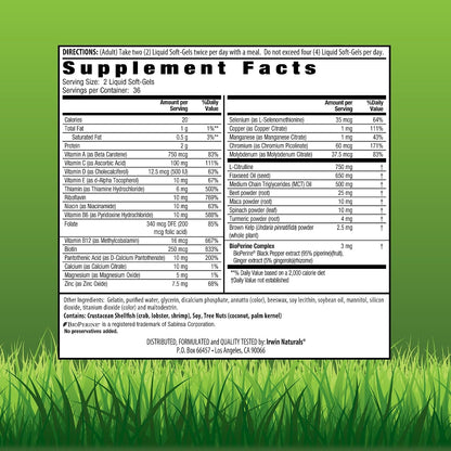 Irwin Naturals Quick Energy RED Liquid-Gel Multi – 72 Liquid Soft-Gels – Nitric Oxide + Energy Support – 2 Pack