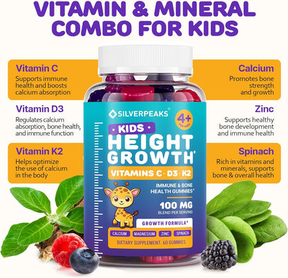 Height Growth Gummies for Children - Growth Vitamins for Teens, Height Increase Multivitamin with Calcium, Vitamin D3, K2, Magnesium, Zinc, 60 Count