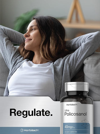 Horbäach Policosanol 40mg, 200 Capsules – Non-GMO & Gluten-free Supplement