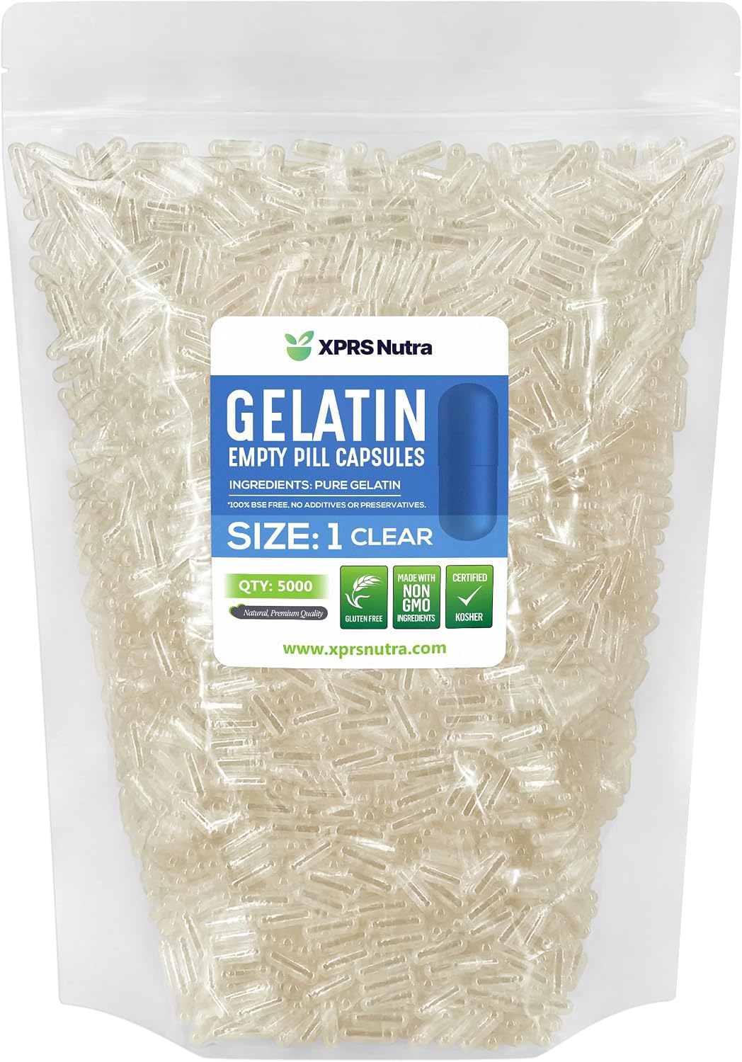 XPRS Nutra Size 1 Empty Gelatine Capsules (5000 Count) - görsel 1