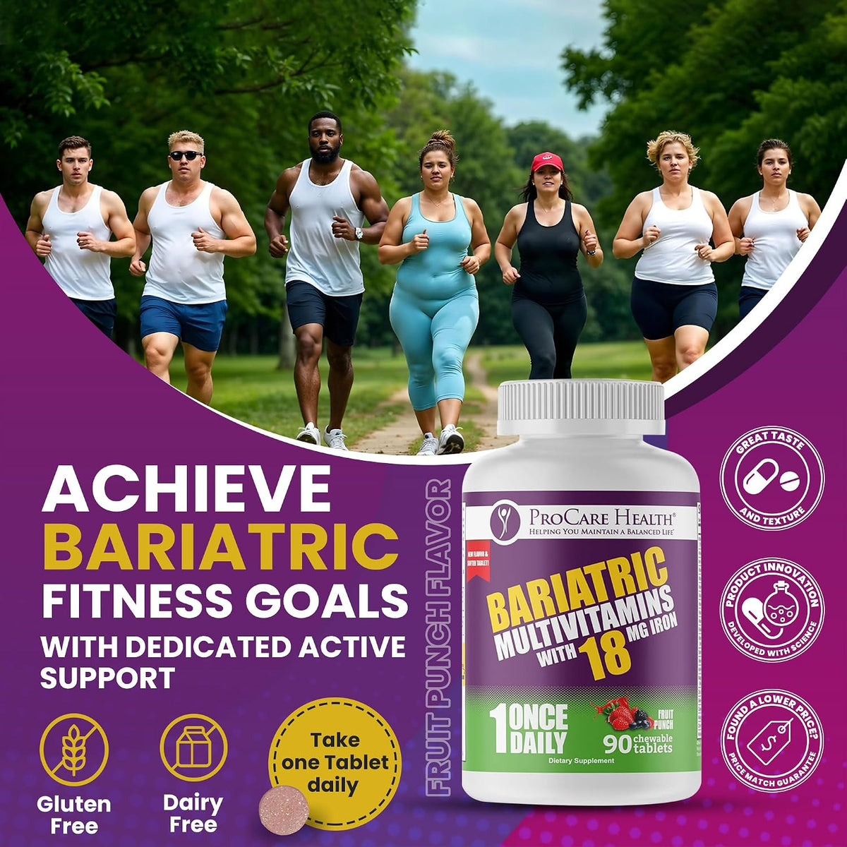 ProCare Health Bariatric Chewable Multivitamin with Iron 18mg - Fruit Punch - 90 Tablets (3 Month Supply) - görsel 4