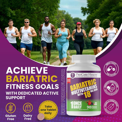 ProCare Health Bariatric Chewable Multivitamin with Iron 18mg - Fruit Punch - 90 Tablets (3 Month Supply)