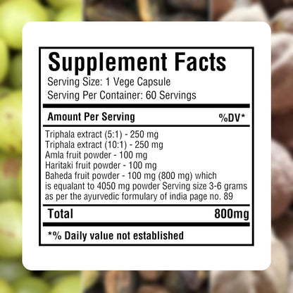 Herbsforever Triphala Capsules – 8:1 Extract (Amla, Haritaki, Bibhitaki) – 60 Vegetarian Capsules