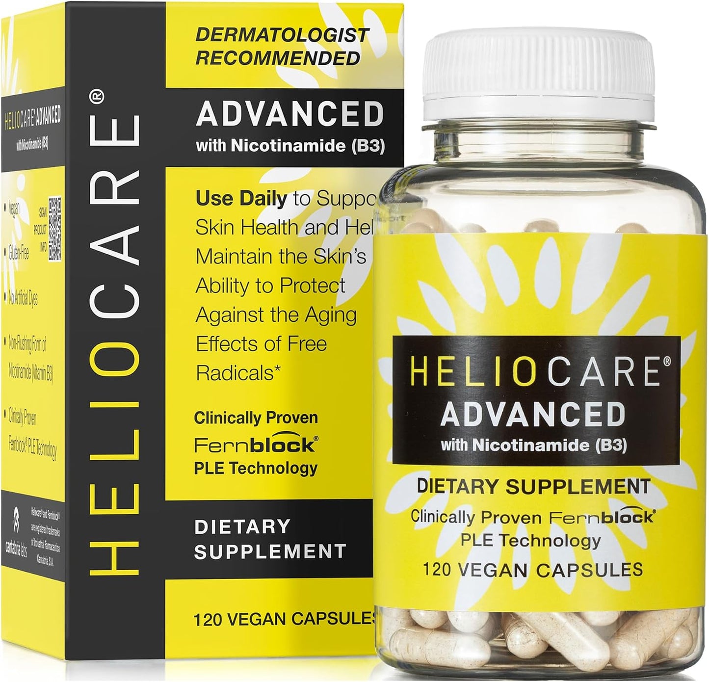 Heliocare Advanced Niacin B3 Supplement: Fernblock PLE Extract 240mg Per Serving - Supports Skin Cell Health with Antioxidant-Rich Vitamin B3 Niacin 500 mg - 120 Vegan Capsules - görsel 1