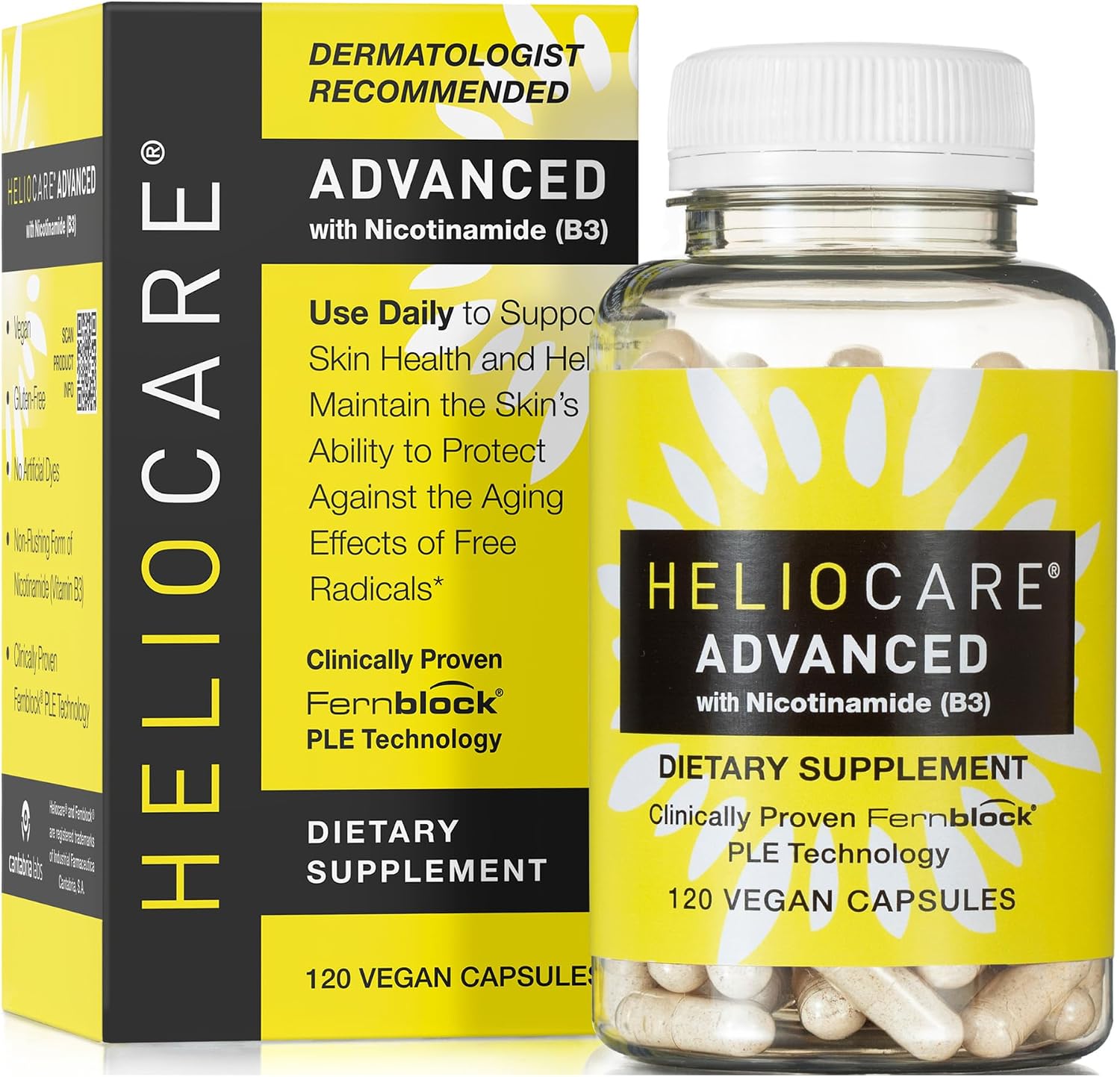 Heliocare Advanced Niacin B3 Supplement: Fernblock PLE Extract 240mg Per Serving - Supports Skin Cell Health with Antioxidant-Rich Vitamin B3 Niacin 500 mg - 120 Vegan Capsules - görsel 1