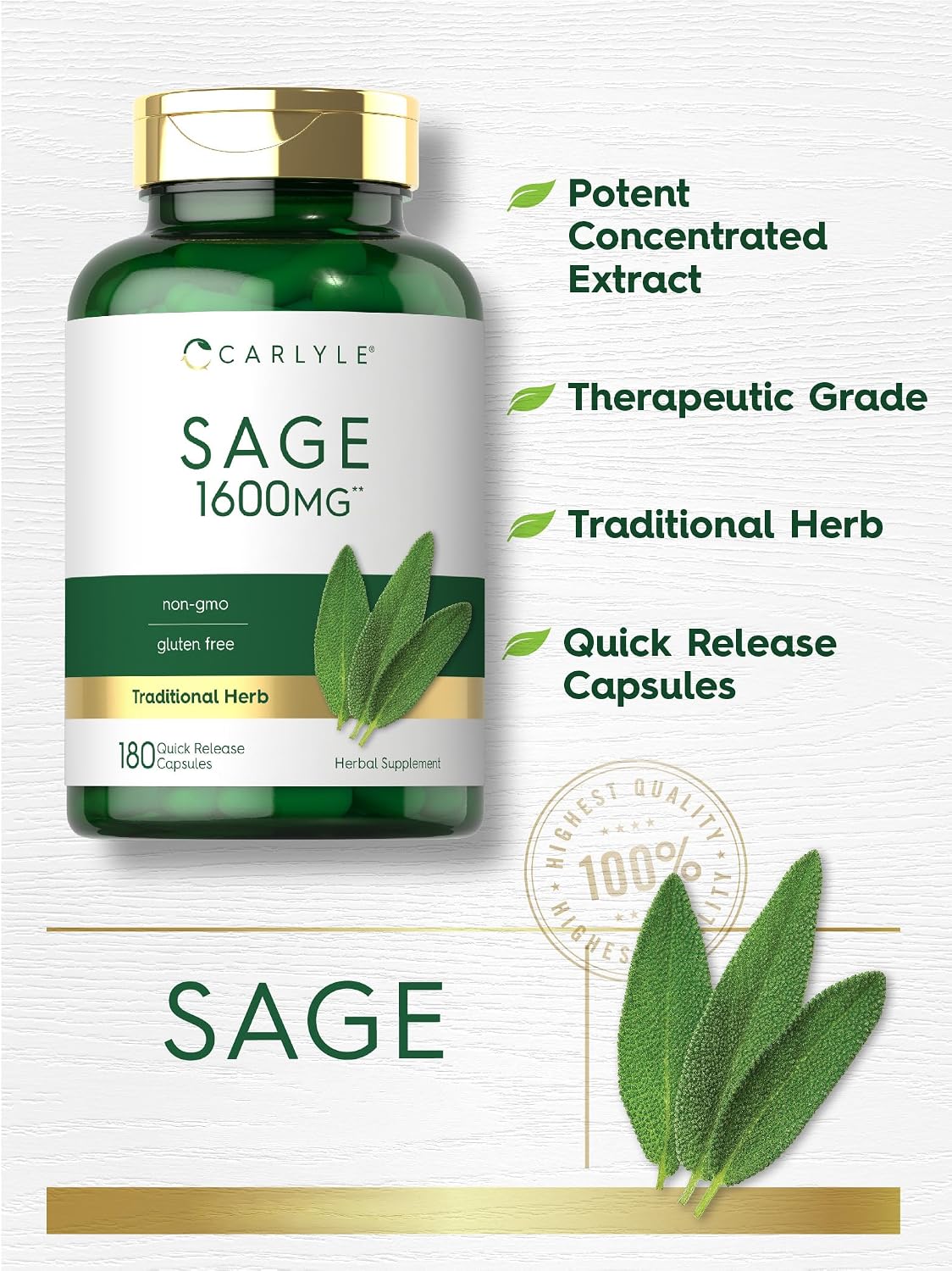 Carlyle Sage Supplement - High Strength Leaf Extract, 180 Capsules - görsel 3
