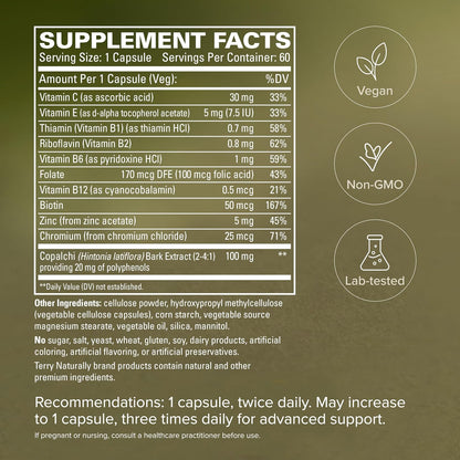 Terry Naturally Sucontral D - B-Complex & Folate Supplement with Zinc and Chromium - 180 Capsules (3-Pack)