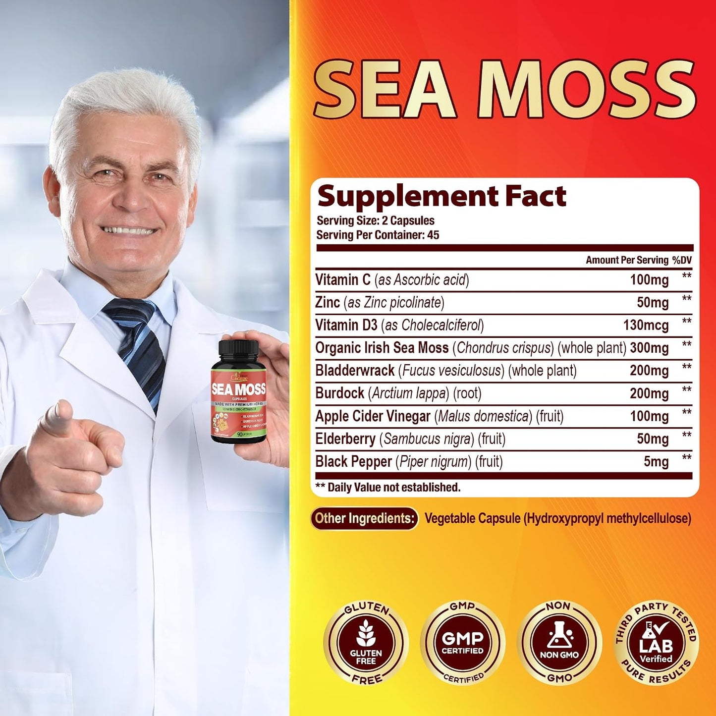Organic Cadane Irish Sea Moss Extract Capsules – Contributes to Normal Immune Function & General Health – 90 Capsules - görsel 3
