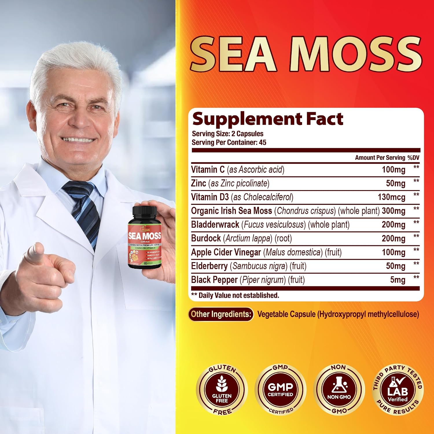 Organic Cadane Irish Sea Moss Extract Capsules – Contributes to Normal Immune Function & General Health – 90 Capsules - görsel 3