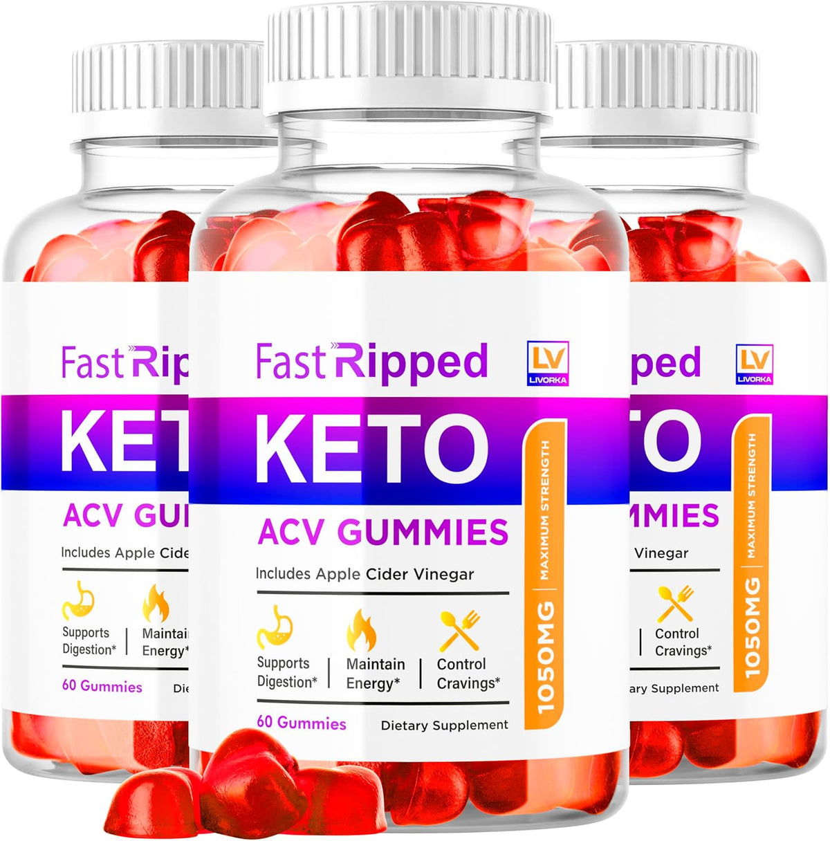 Fast Ripped Keto ACV Gummies - Apple Cider Vinegar 1050mg Supplement, 180 Gummies (3-Pack) - görsel 1