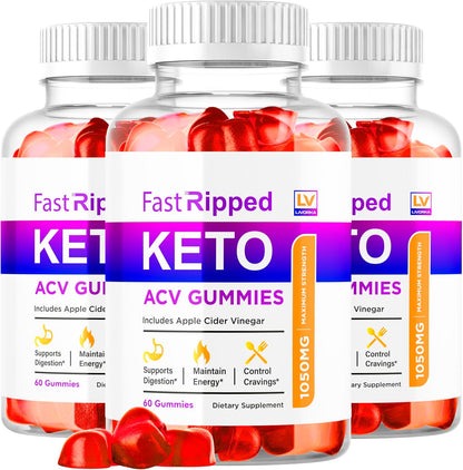 Fast Ripped Keto ACV Gummies - Apple Cider Vinegar 1050mg Supplement, 180 Gummies (3-Pack)