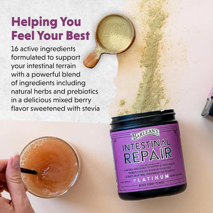 Barlean's Gut Health Powder – Intestinal Repair Fibre & Digestive Support, Mixed Berry, 180 g