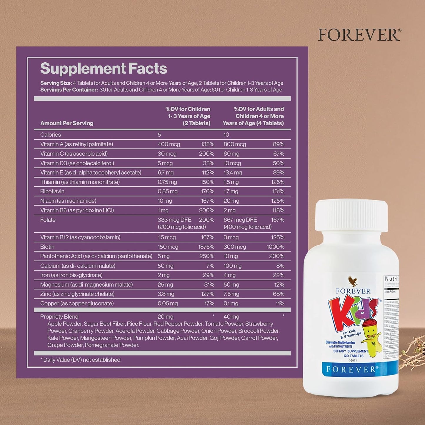 Forever Kids Chewable Multivitamin - Grape Flavour - 120 Tablets (Pack of 2) - görsel 2