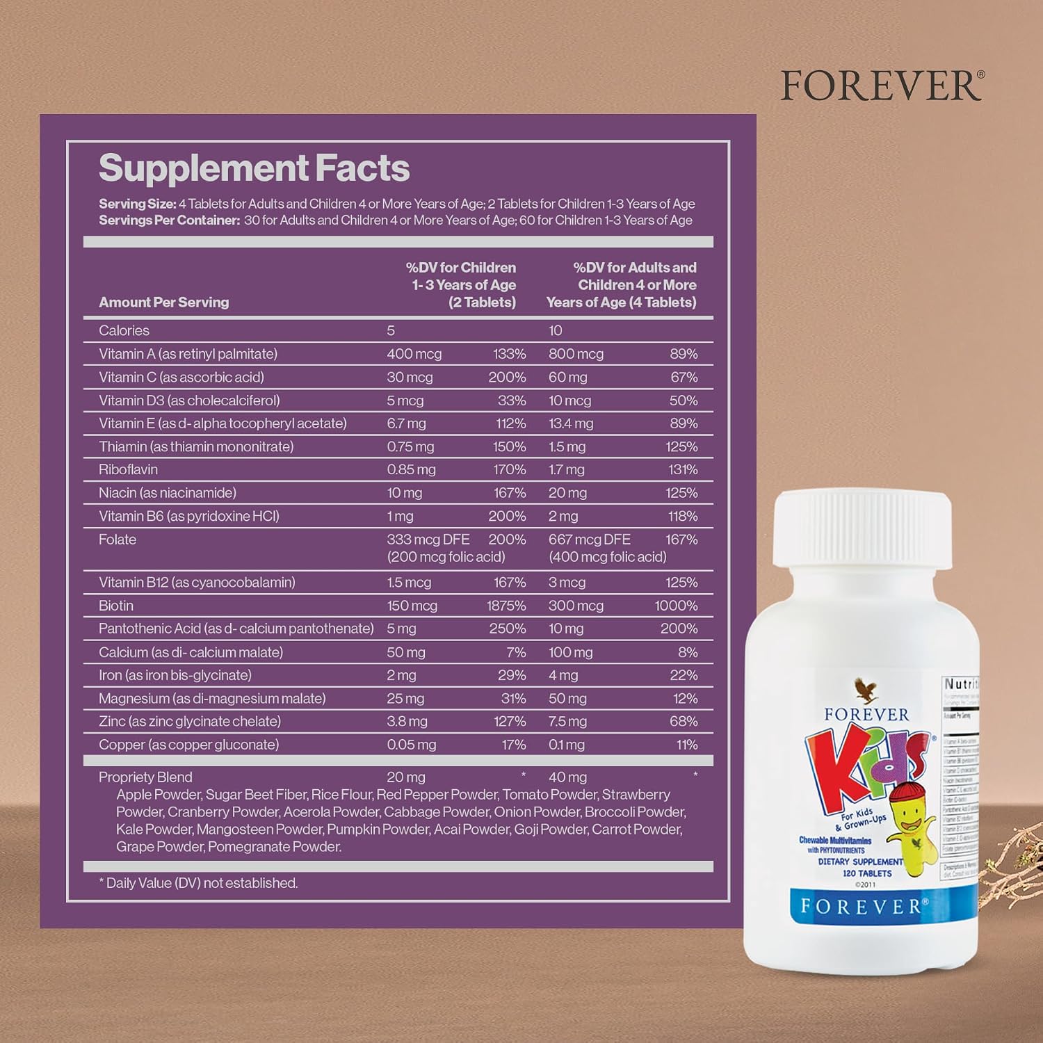 Forever Kids Chewable Multivitamin - Grape Flavour - 120 Tablets (Pack of 2) - görsel 2