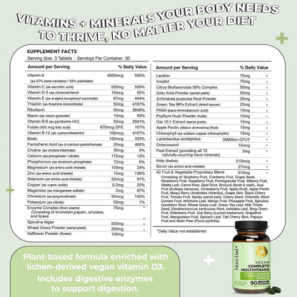 Future Kind Vegan Multivitamins Complete - 42-in-1 Multivitamin for Women and Men with Enzymes, B12, Zinc, and Probiotics (90 Tablets)