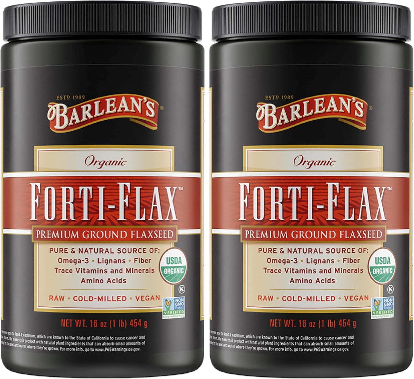 Barlean's Forti-Flax Organic Flaxseed 2 Pack, Ground Whole Raw Seeds, Omega 3 Seed Fibre Supplement with Lignans, Vegan, 2 x 454g - görsel 1