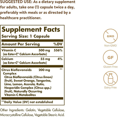 Solgar Ester-C Plus 500 mg Vitamin C with Citrus Bioflavonoids – 90 Capsules