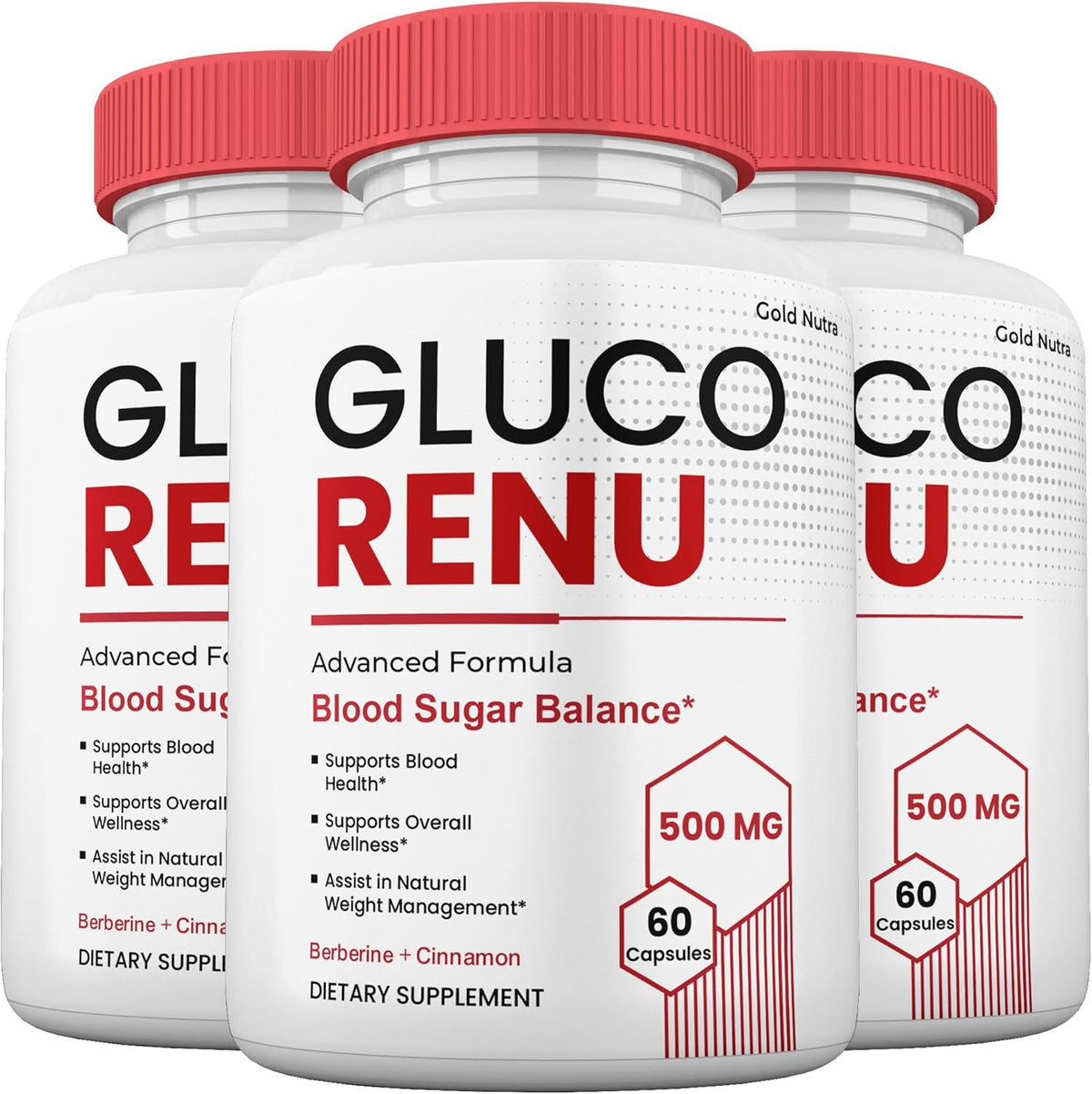 GlucoRenu Capsules, Maximum Strength All Natural Food Supplement, 60 Capsules (Pack of 3) - görsel 1