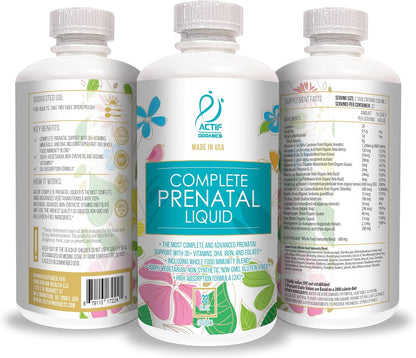 ACTIF Organic Complete Antenatal Liquid with 35+ Vitamins and Organic Herbs, with DHA and Choline, Non-GM, Made in the USA, 946ml