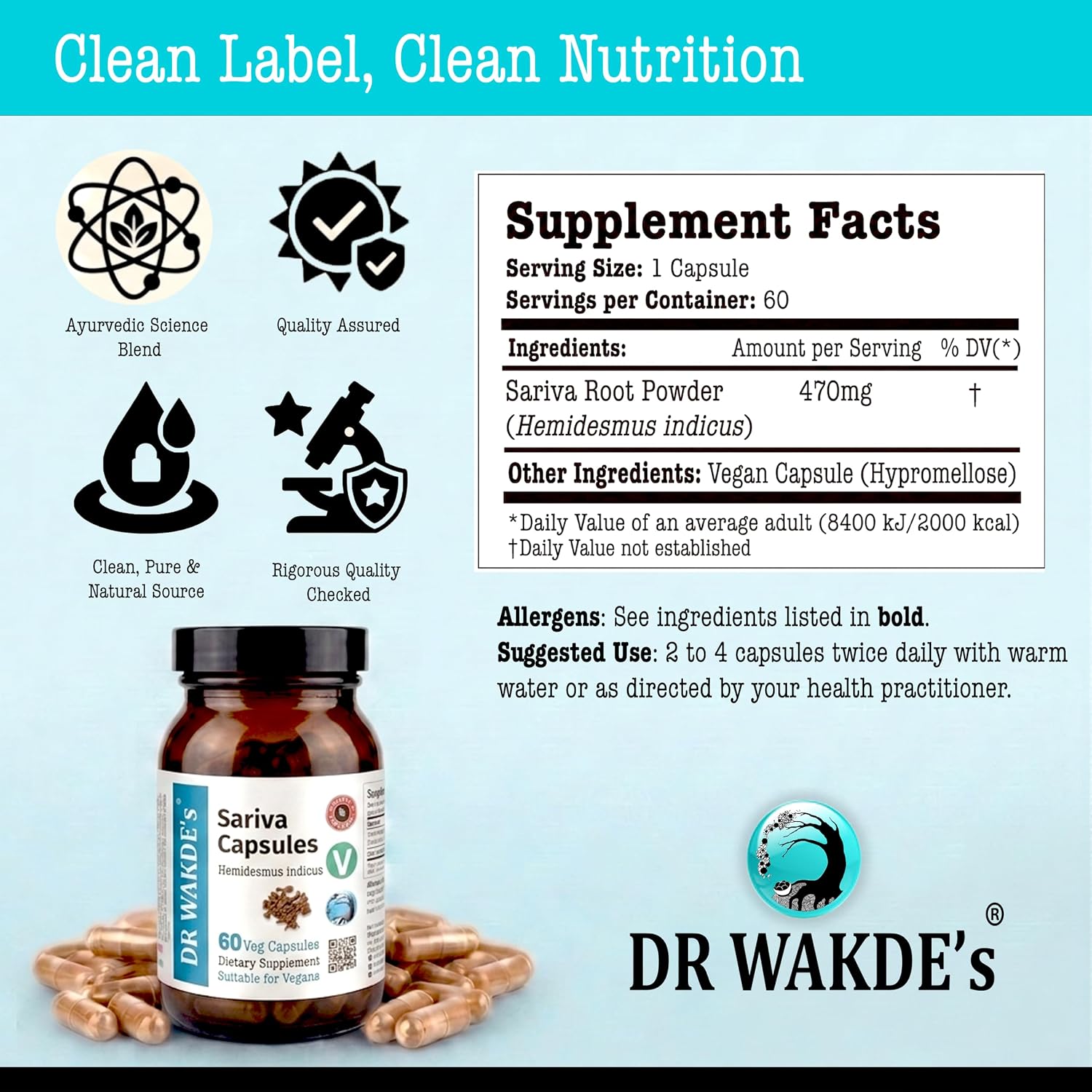 DR WAKDE'S Sariva Capsules (Hemidesmus indicus) – 100% Herbal Ayurvedic Supplement - görsel 6