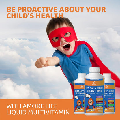Amore Life Daily Liquid Multivitamin for Kids with Vitamins A, D, E, B1 & Cod Liver Oil, Orange, 473 ml
