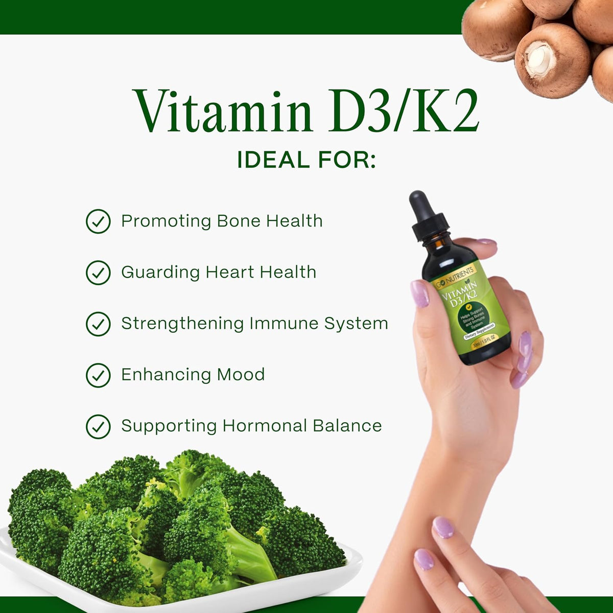 Go Nutrients Liquid Vitamin D3 + K2 Drops - görsel 3