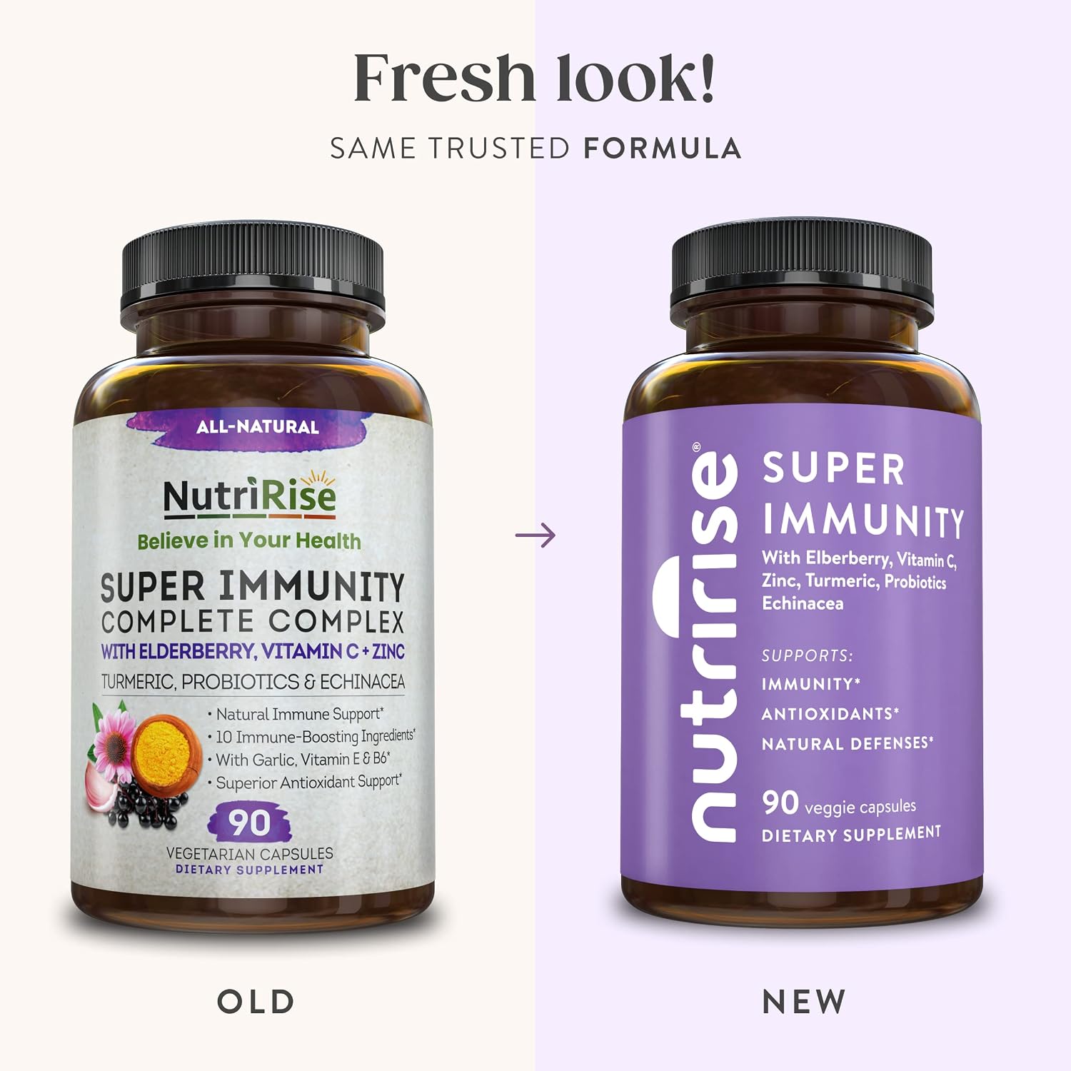 NutriRise Immunity Complex: Immune Support Supplement with Elderberry, Vitamin C, Zinc, Probiotics - 90 Count - görsel 2
