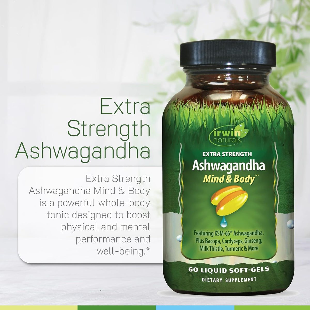 Irwin Naturals Extra Strength Ashwagandha Mind & Body Support with KSM-66 and Adaptogens, 60 Liquid Soft-Gels - görsel 5