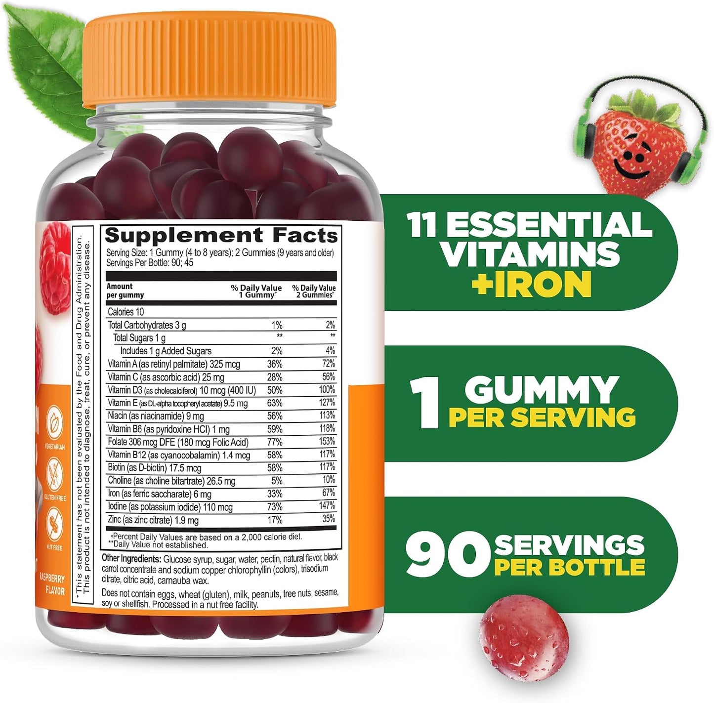 Lifeable Kids Multivitamin with Iron Gummies | Great Tasting Vitamins for Kids | Vegetarian Non-GMO Childrens Multivitamin | 90 Gummies - görsel 2