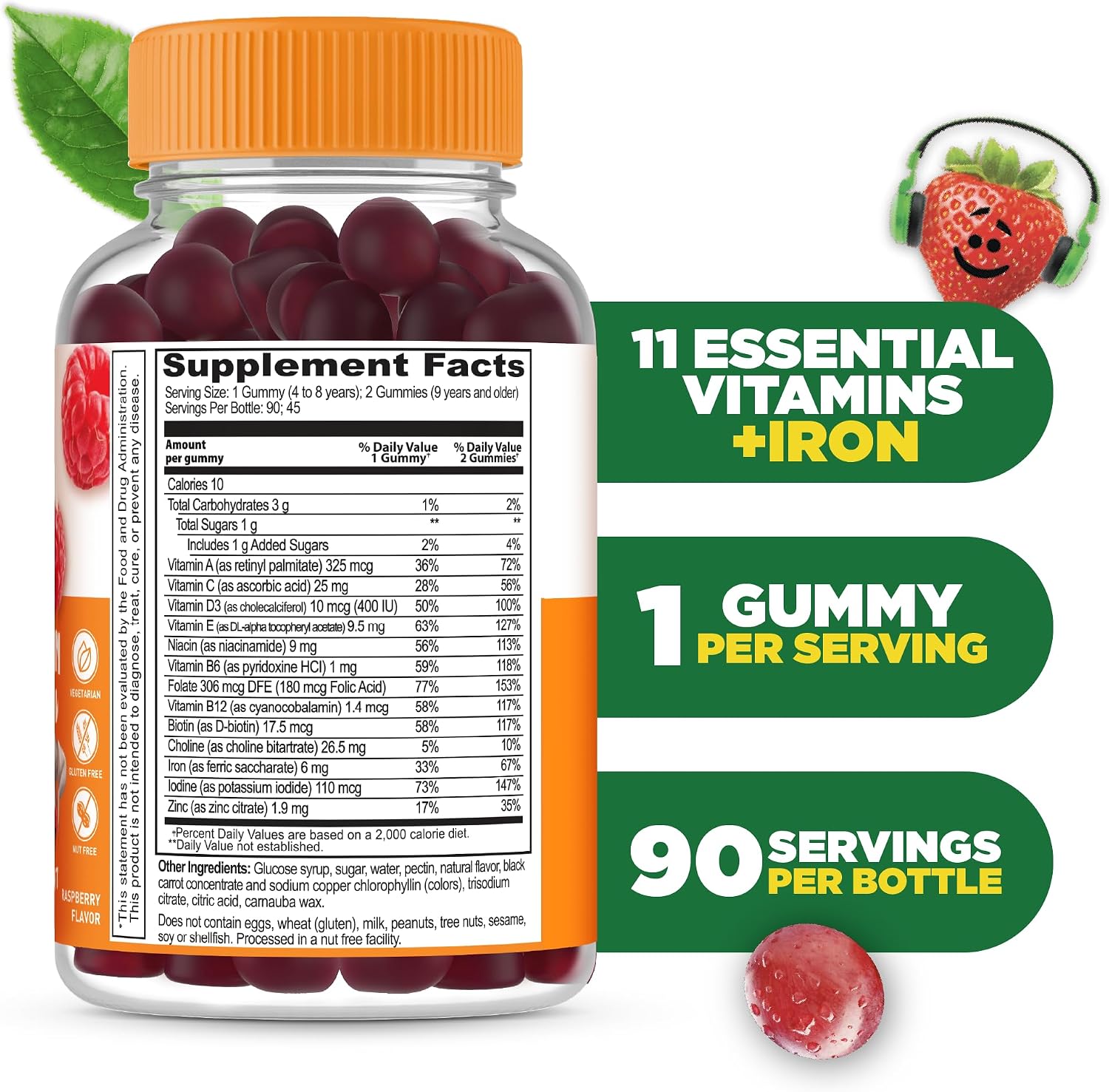 Lifeable Kids Multivitamin with Iron Gummies | Great Tasting Vitamins for Kids | Vegetarian Non-GMO Childrens Multivitamin | 90 Gummies - görsel 2