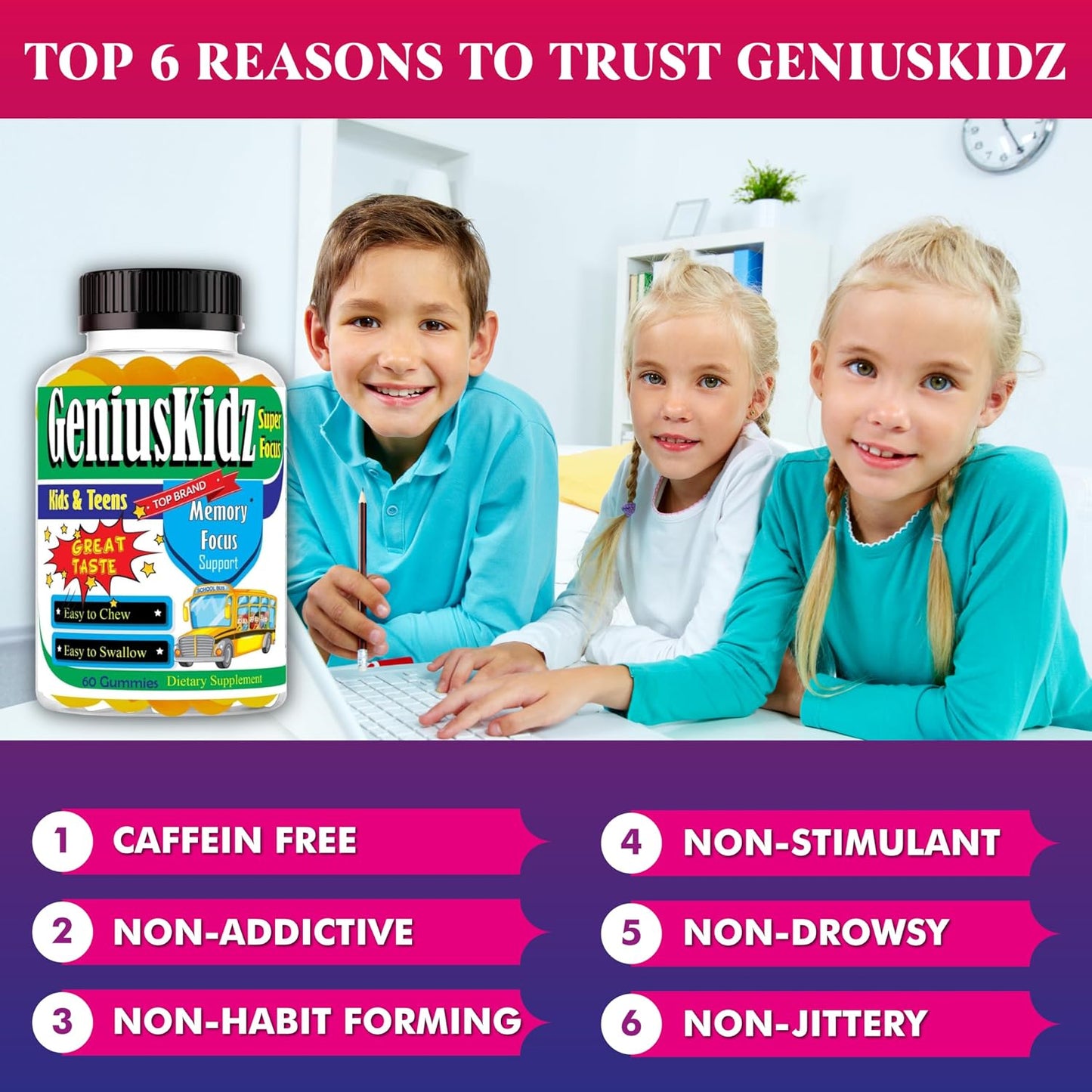 Brain Support Focus Gummies for Kids and Teens – Omega-3 DHA Supplement - görsel 5