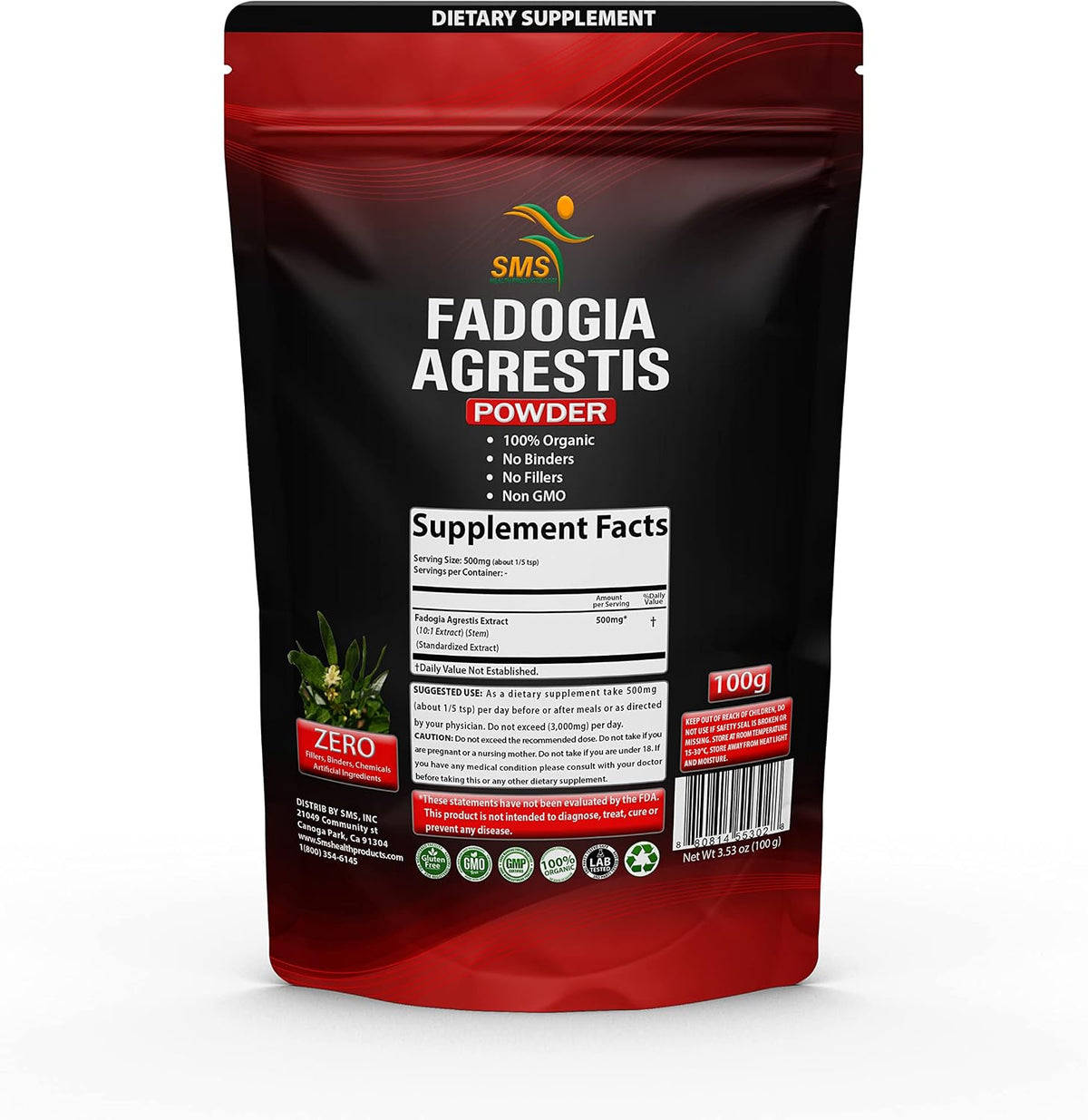 Fadogia Agrestis Extract Powder - Maximum Strength 10:1 Extract, Organic, 100g - görsel 1
